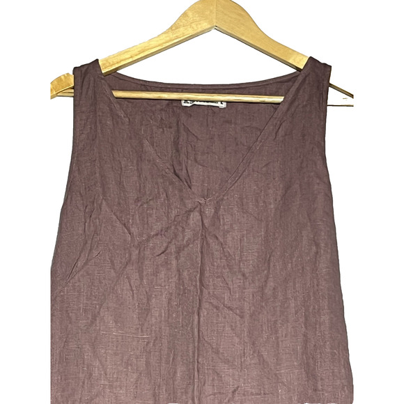 American Giant Linen Tie Dress Large Twilight Mauve Midi Shift Sleeveless A Line - Picture 3 of 8